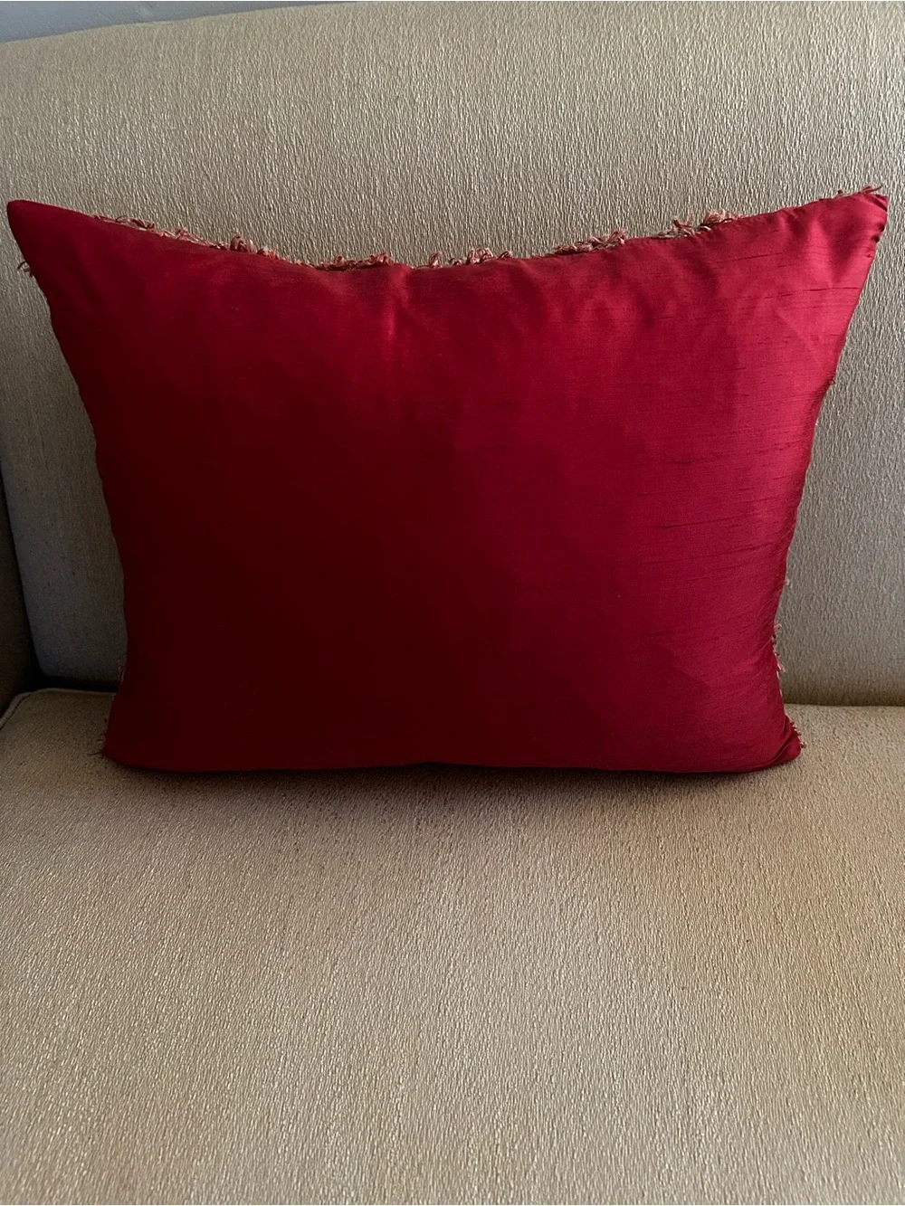 Raspberry Pink Silk Look Fringe Pillow 14x18 Feather Down Insert